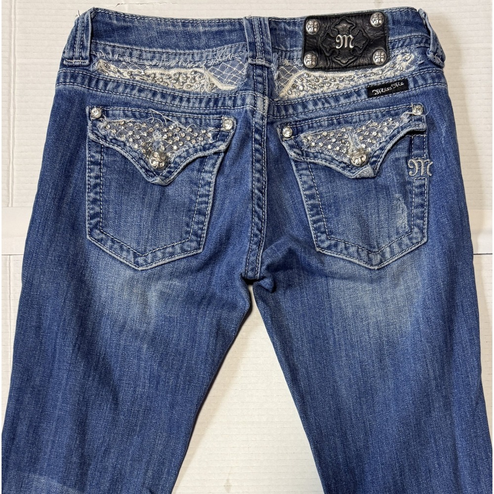 MISS ME - Women's Jeans - Bootcut Rhinestone Lace Embellished JP5002-20 -Size 28